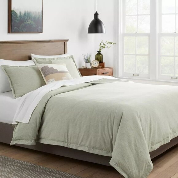 Threshold Cotton & Linen Chambray Moss Green 2 Piece Twin Duvet Cover & Sham Set - Picture 1 of 9
